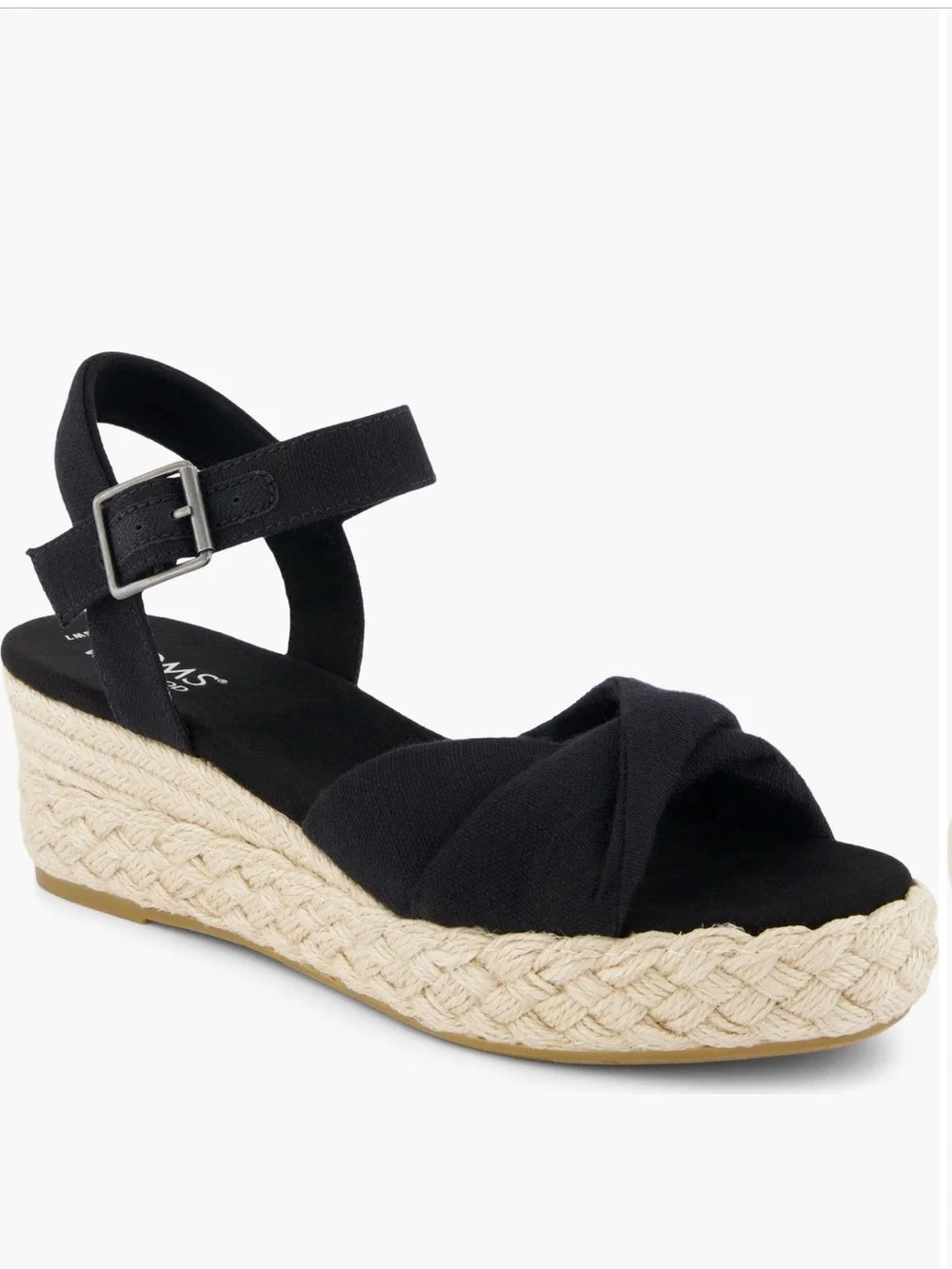 Toms Black Espadrille Wedge Sandals with Ankle Strap